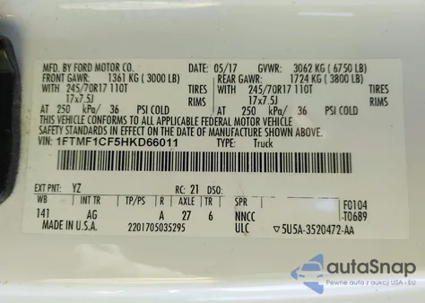 2017 Ford F-150 Xl from USA, damaged, VIN 1FTMF1CF5HKD66011
